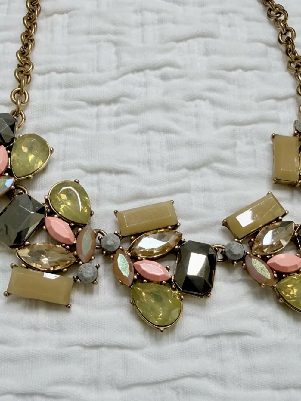 J. Crew Multi Color Necklace & Shape Rhinestone Costume Gold Tone Metal